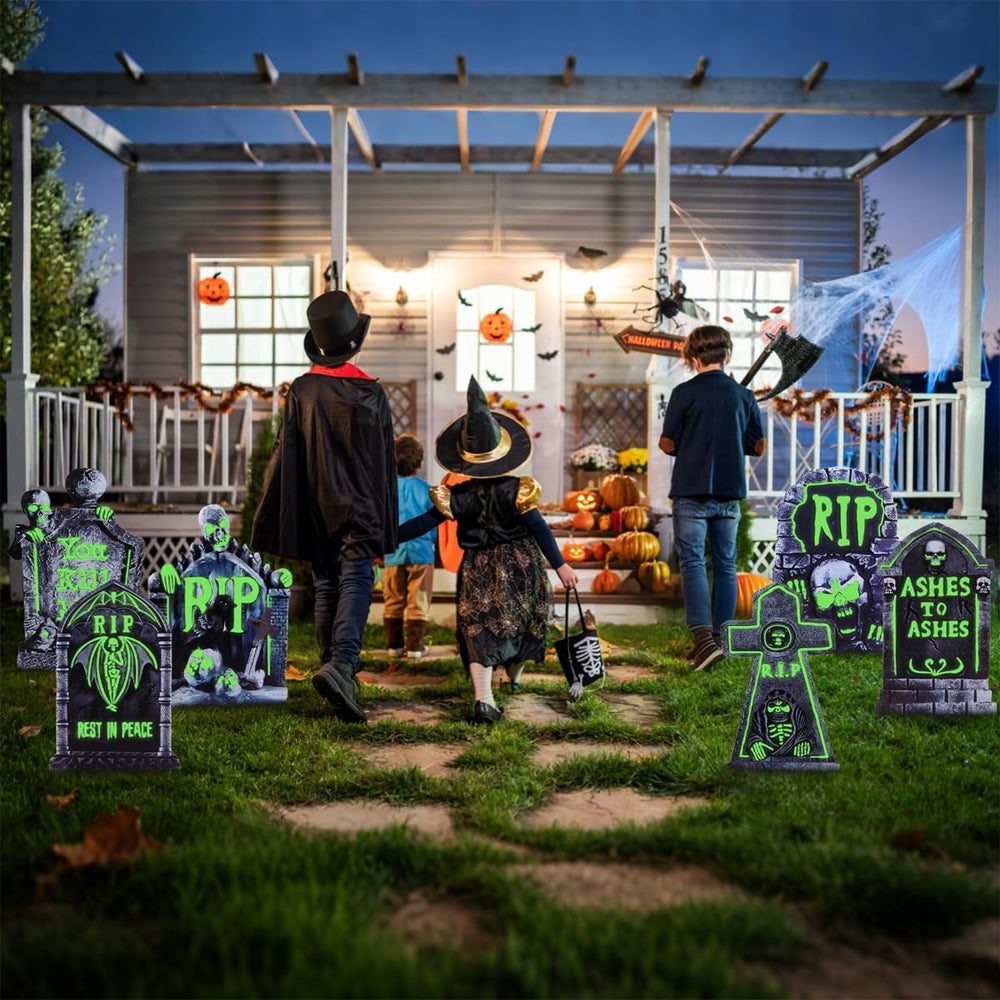 Halloween Decorations Outdoor Tombstone Yard Sign with Stakes 6PCS Glow in th...