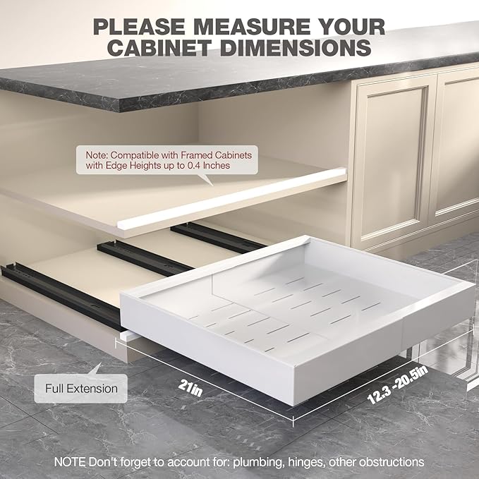 Seinloes 6 Pack Pull Out Cabinet Organizer 21" Deep, Full Extension 3 Slide - Image 5