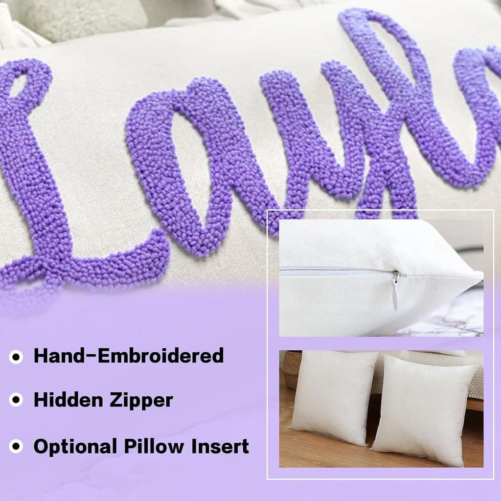 Personalized Pillow Cover w/Initial, Monogram Pillow Custom Name, Home Office Decor Punch Needle Embroidered Custom Room Decor for Couple Gift Cushion, Customizable Size