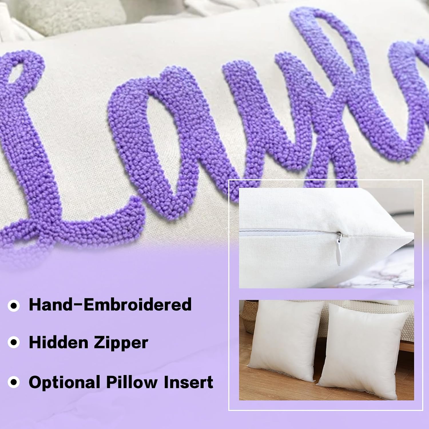 Personalized Pillow Cover w/Initial, Monogram Pillow Custom Name, Home Office Decor Punch Needle Embroidered Custom Room Decor for Couple Gift Cushion, Customizable Size