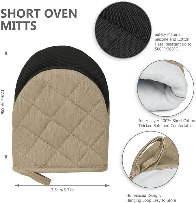Short Oven Mitts, Heat Resistant 500°F, Silicone Grip Kitchen Gloves, Non-Slip - Image 2