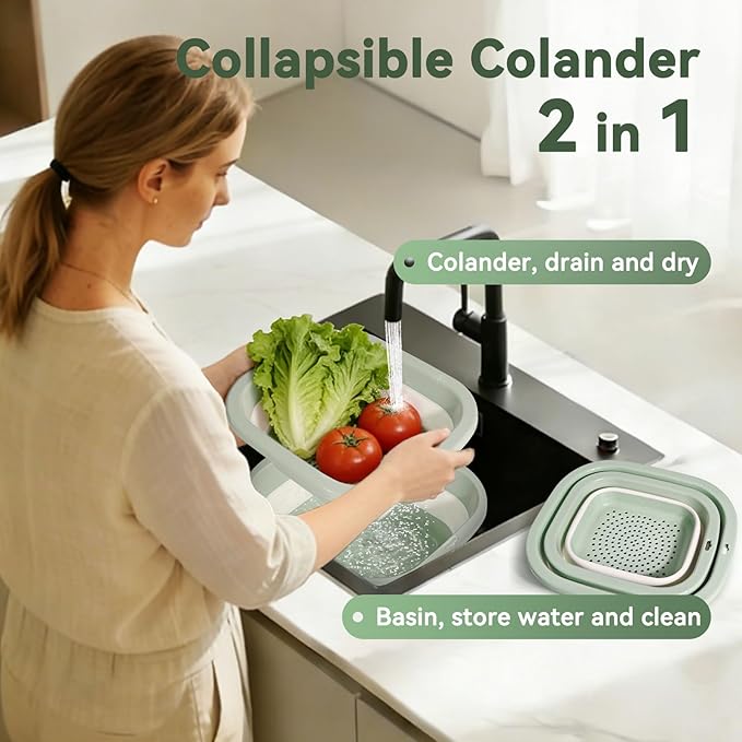 3 Sets 2 in 1 Collapsible Colander and Sink Basin - Image 4