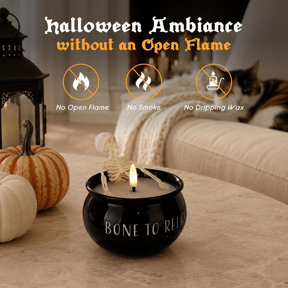 Halloween Flameless Candles 2 Pack, Skeleton Bath Battery Operated Decor