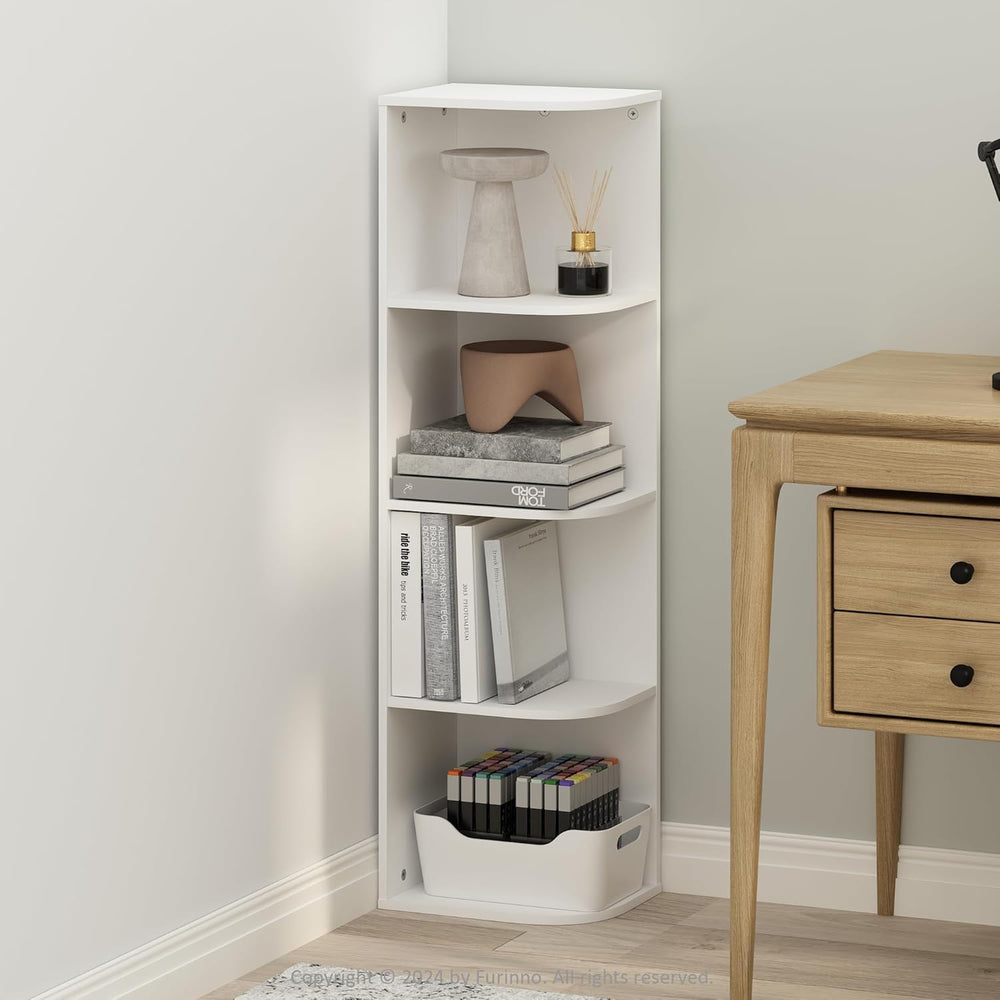 Furinno Reed Corner Shelf, 4-Tier Corner Bookshelf, Book Shelf, Corner Shelves