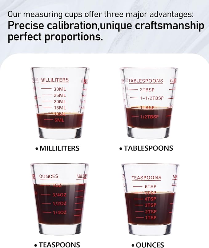 Shot Glasses Measuring Cup Set 4PACK Espresso Shot Glasses Liquid Heavy Glass - Image 3