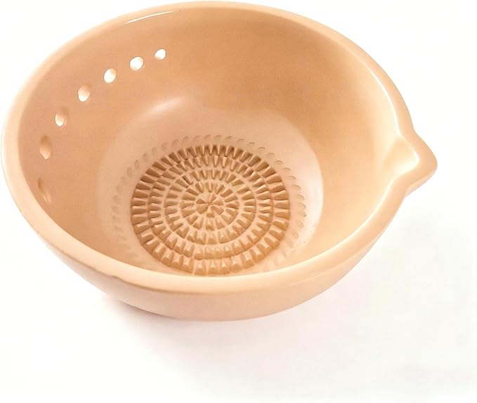 Garlic Grater Bowl 7-hole 2-in-1Kitchen Spanish Handheld Herb Stripper Ceramic by Unknown