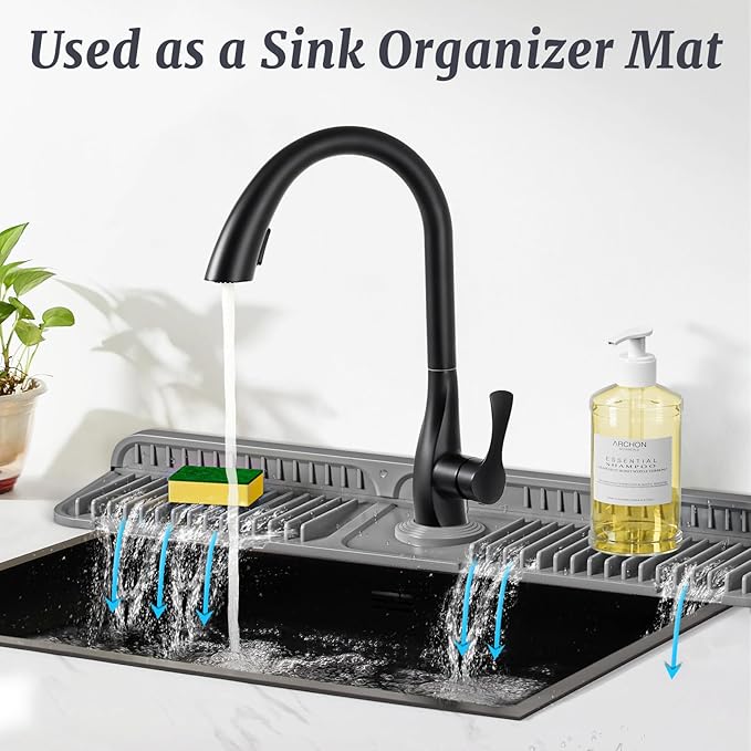 PoYang 24 inch Faucet Mat for Kitchen Sink Splash Guard, 7° Slope Silicone Sink - Image 6