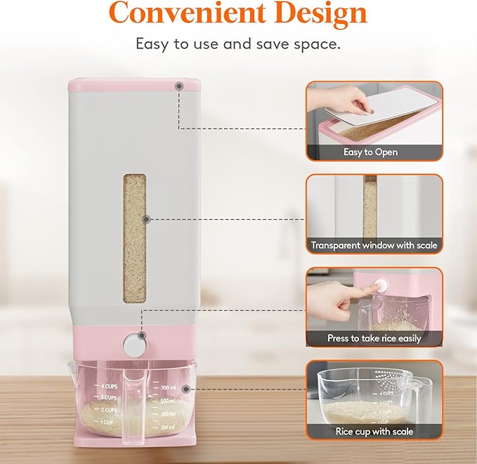 Lifewit 2 Pack Rice Dispenser 25 Lbs, Rice Storage Container Sealed Moisture - Image 4