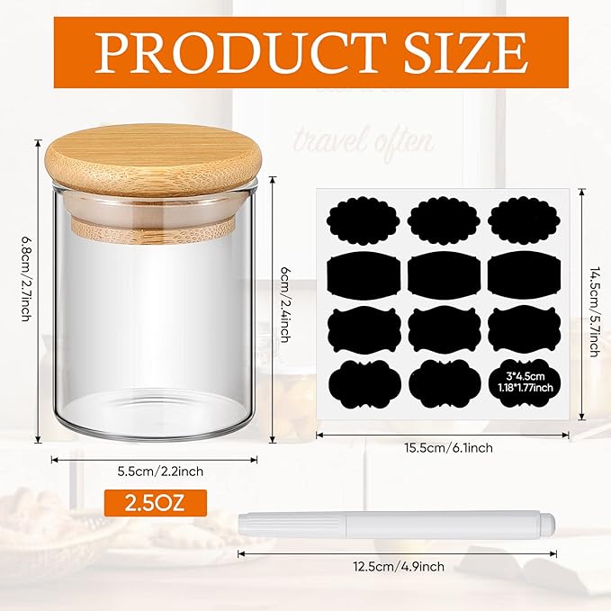 Roshtia Glass Spice Jars with Bamboo Airtight Lids Labels and Chalk Marker Food - Image 2