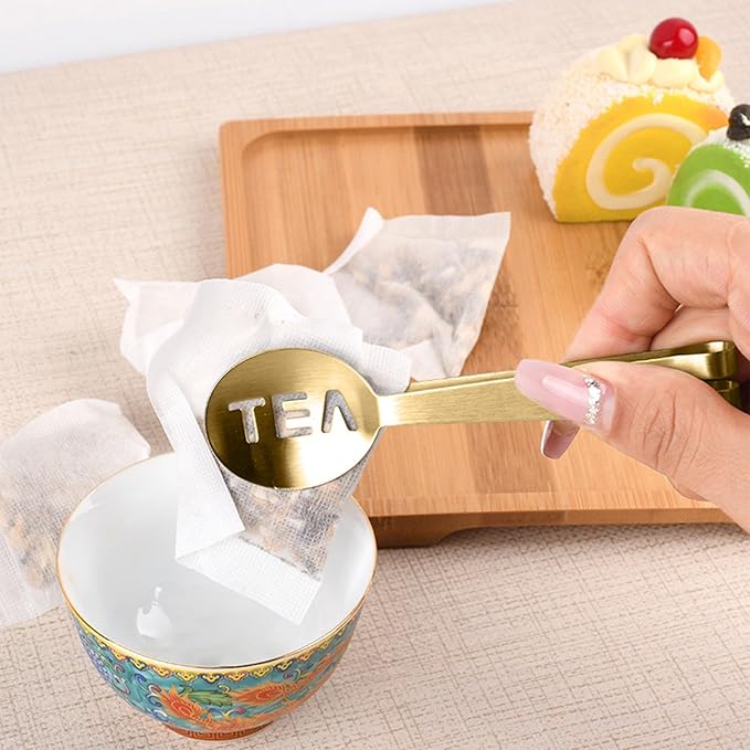 4Pcs Gold Tea Bag Squeezer, Stainless Steel Clip On Strainer, Tea Spoon Tongs - Image 3