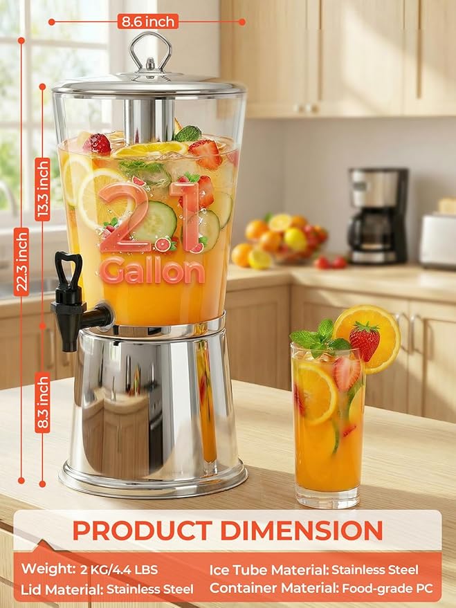 Beverage Dispenser With Stand, Stainless Steel Drink Dispenser - Image 5