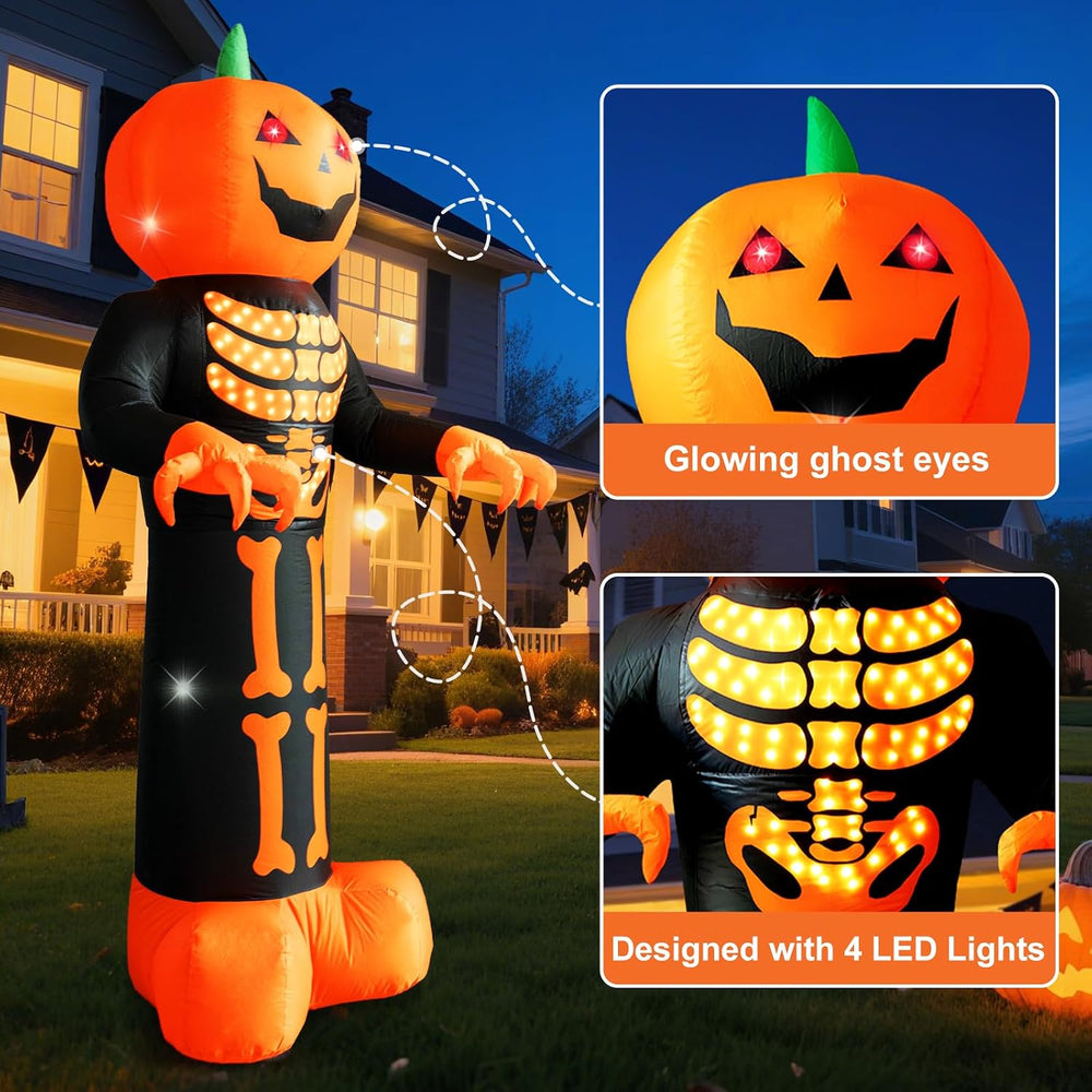HFO 8 FT Halloween Inflatables Outdoor Decoration Pumpkin Reaper Ghost with M...