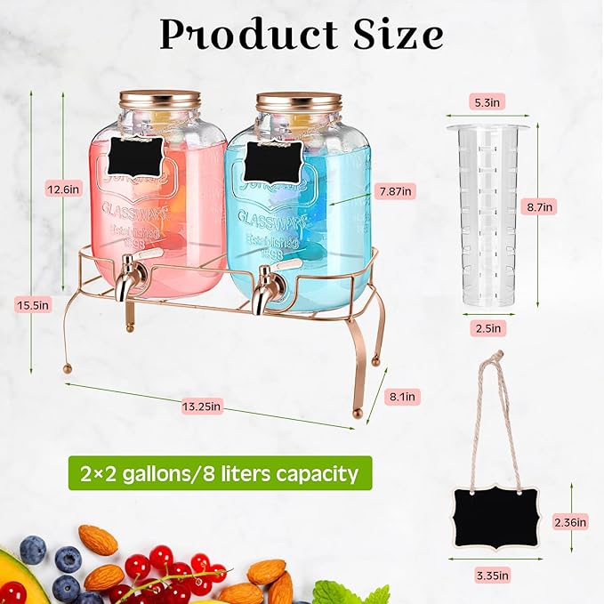 Lallisa 2 Pcs 2 Gallon Glass Drink Dispenser