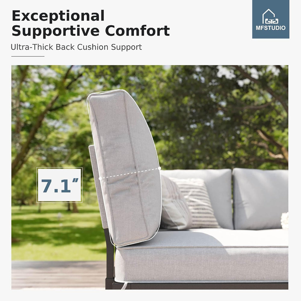 MFSTUDIO 4 Pieces Metal L-Shaped Outdoor Sectional with Cushion,