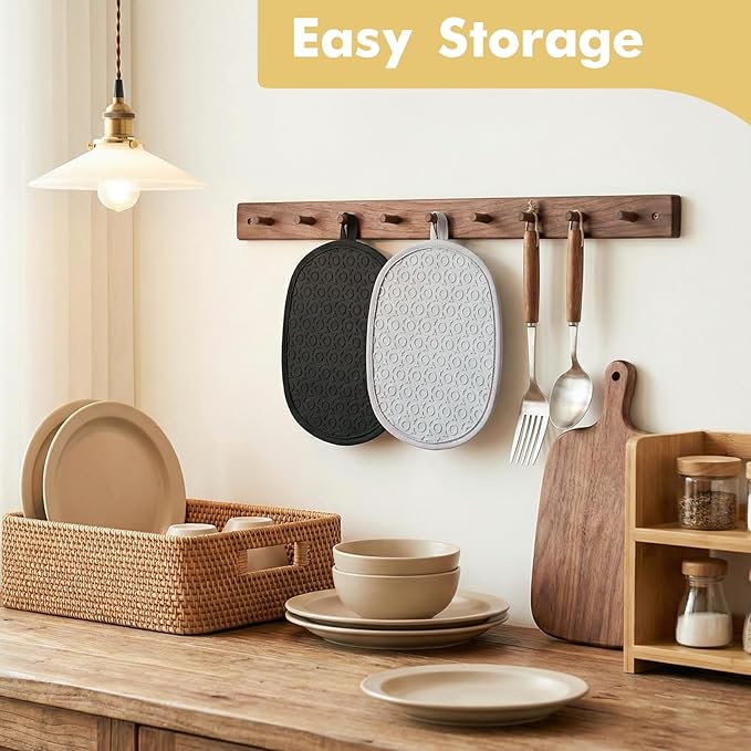 2Pack Heat-Resistant Silicone Pot Holders & Oven Mitts Set, Kitchen Hot Pads - Image 6