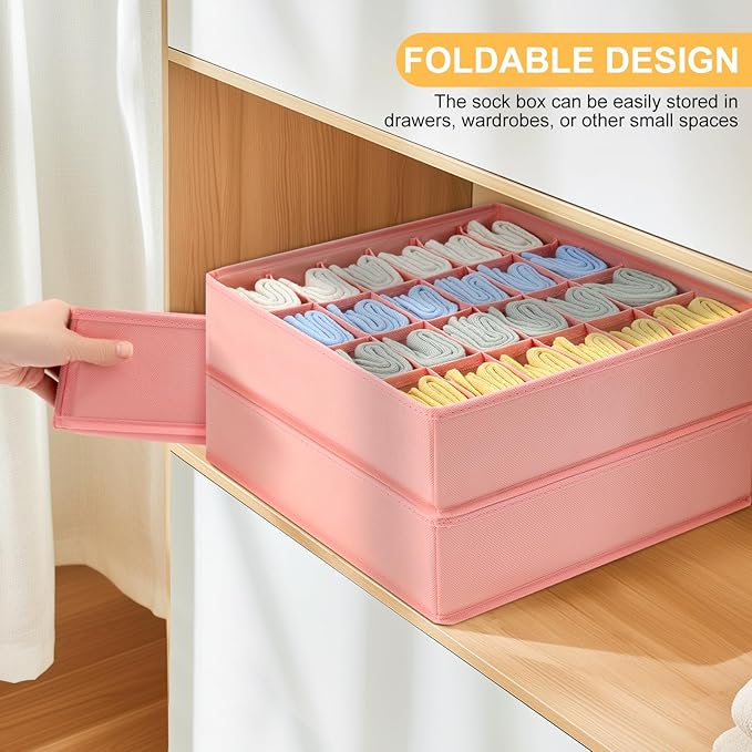Joyoldelf 4-Pack Pink Fabric Dresser Drawer Organizers, 24-Cell Sock Drawer - Image 7