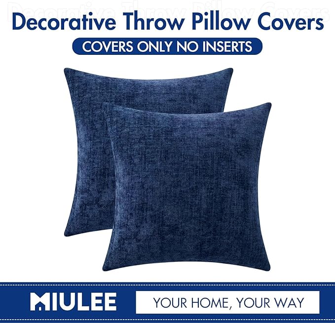 MIULEE Pack of 2 Couch Throw Pillow Covers 20x20 Inch Spring Soft Navy Chenille - Image 6