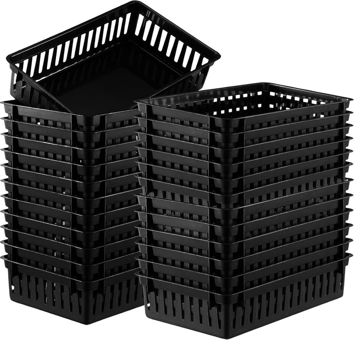 Wenqik 24 Pcs Plastic Storage Baskets for Classroom Organizing, Black