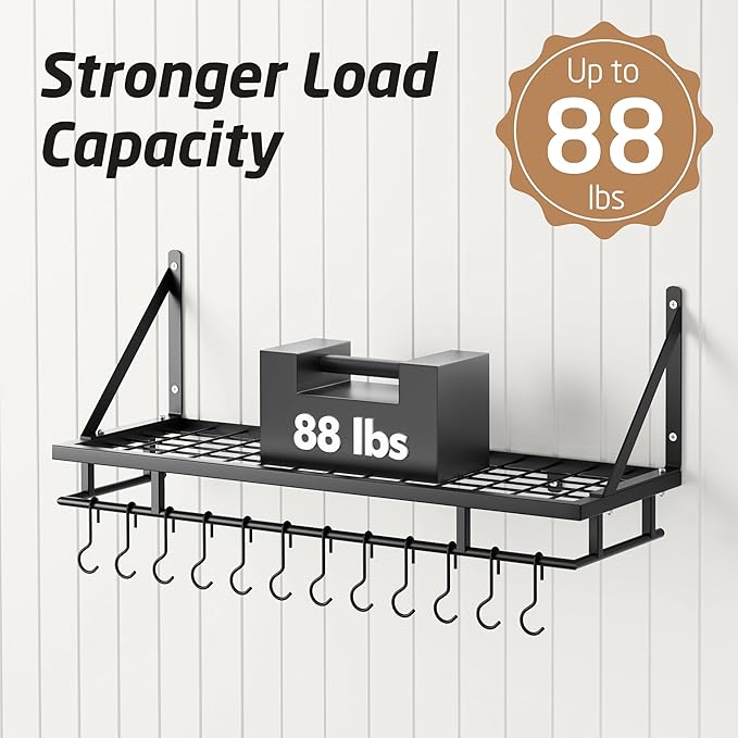 KES 30-Inch Kitchen Pan Pot Rack Wall Mounted Hanging Storage Organizer Wall - Image 3