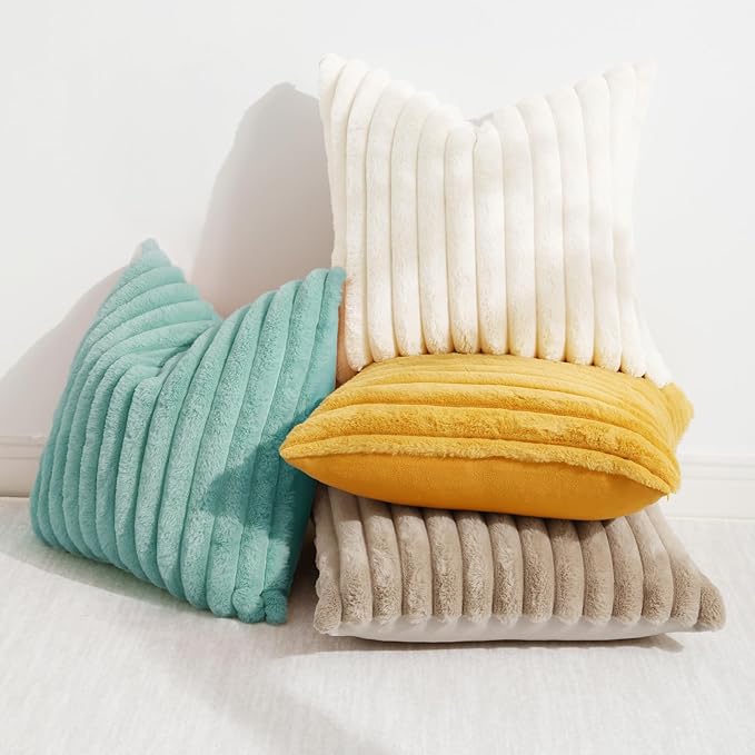 decorUhome Summer Cozy Faux Fur Throw Pillow Covers 18x18 Set of 2 Decorative - Image 5