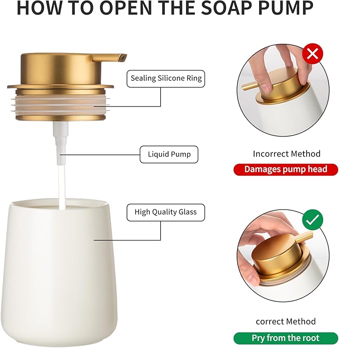 Enra Ceramic Soap Dispenser, 12 Oz Wide-Mouth Hand Lotion Dispenser - Image 4