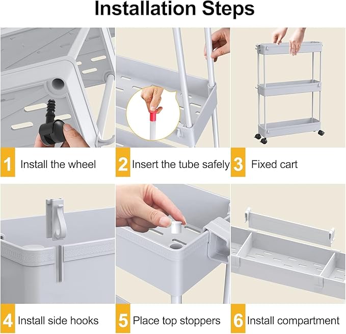 SPACELEAD 2-piece Set Slim Storage Cart 3 Tier, Bathroom Organizer Rolling