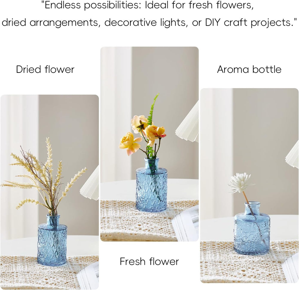 Glass Bud Vases Set of 64 - Blue Assorted Small Mini Glass Vases for Flowers,...
