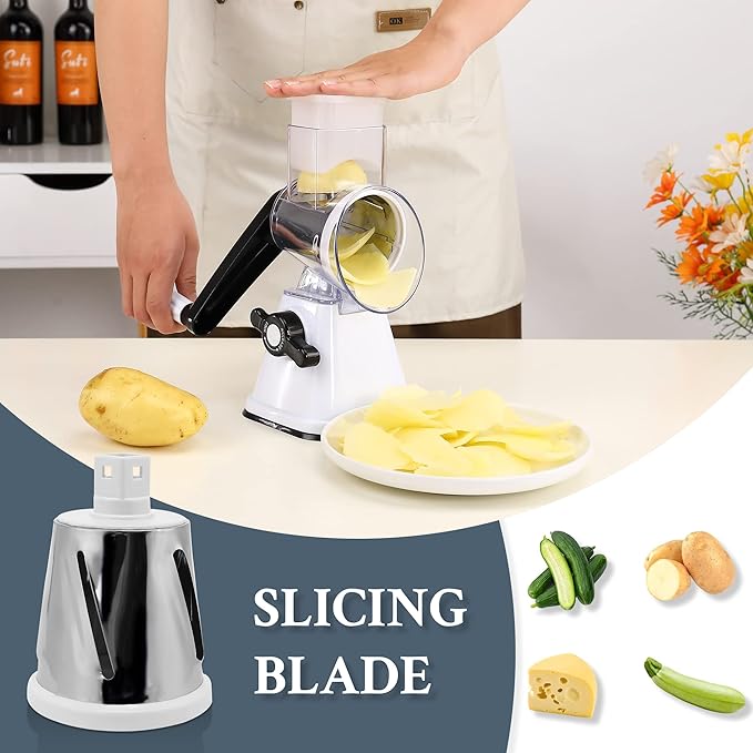 Cheese Graters with Handle, Manual Cheese Shredder Rotary Grater with 3 - Image 2