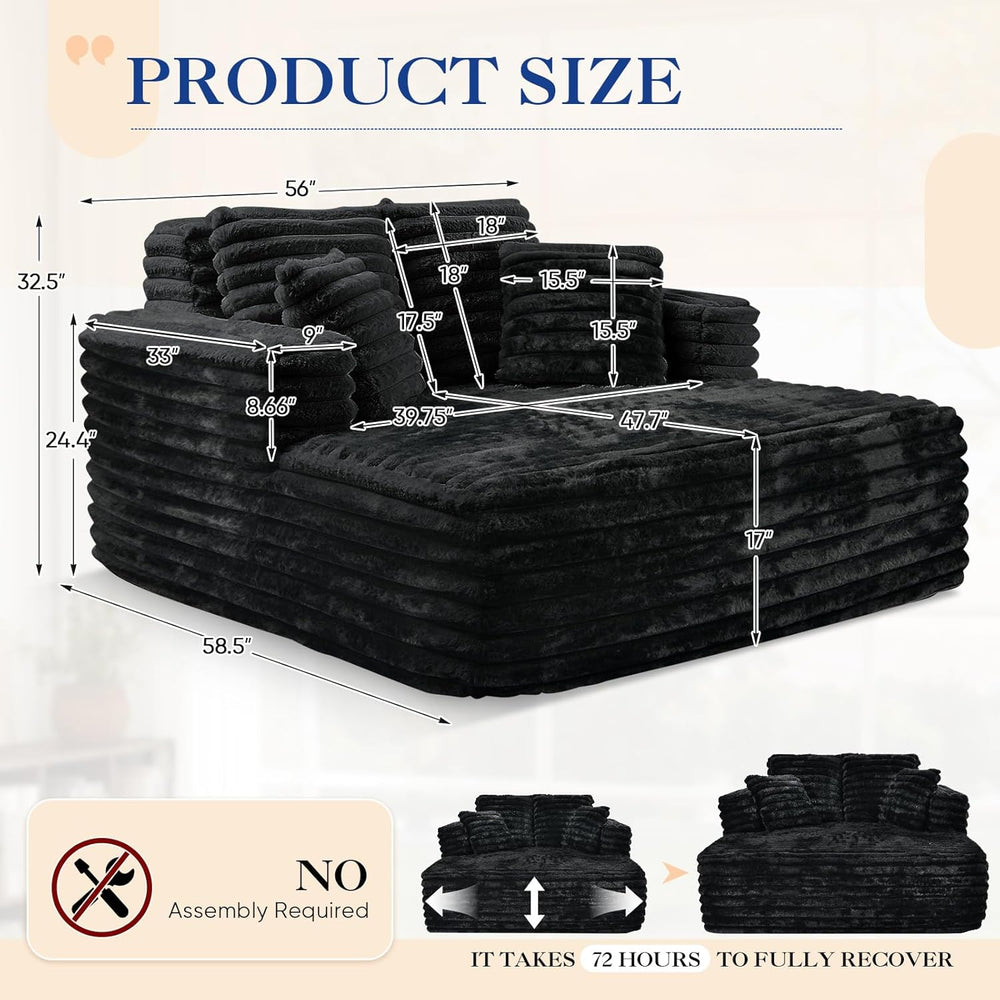 Oversized Chaise Lounge Indoor, Modern Plush Faux Fur Fabric Deep Seat Bonele...