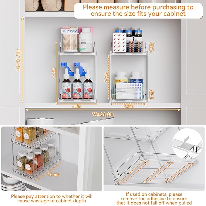 Yieach 2 Tier Pull Out Cabinet Organizer and Medicine Cabinet Storage - Image 4