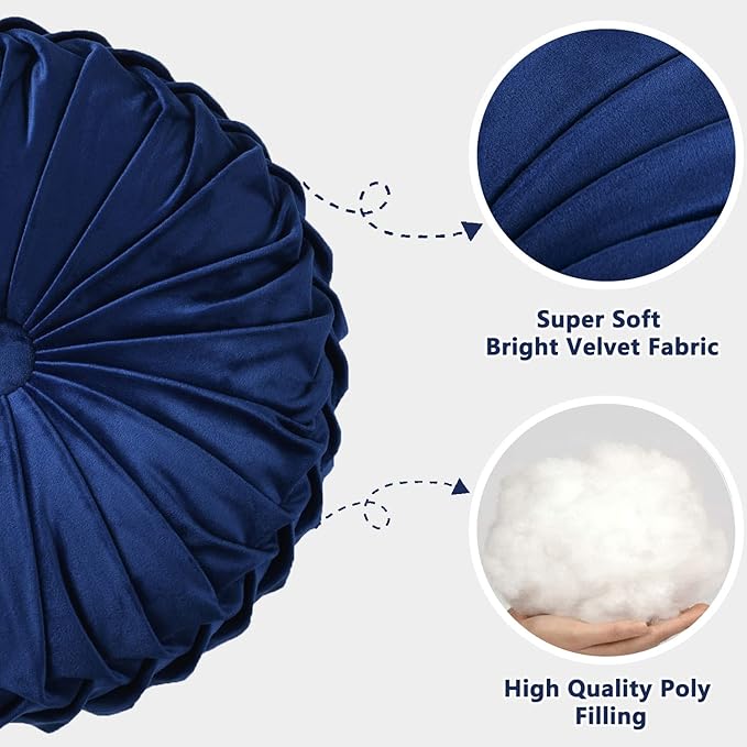 HIG Set of 2 Decorative Round Pleated Throw Pillows, Classy Accent Pumpkin - Image 3