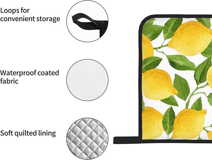 Bright Yellow Lemons Oven Mitts and Pot Holders Sets of 4, Resistant Hot Pads - Image 5