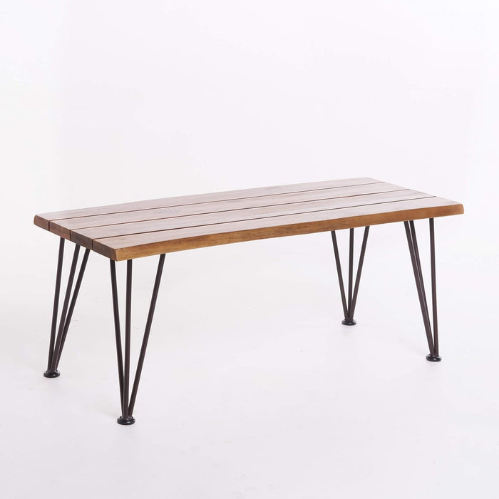 Christopher Knight Home Zion Outdoor Industrial Iron and Teak Finished Acacia Wood Coffee Table, Teak Finish With Rustic Metal