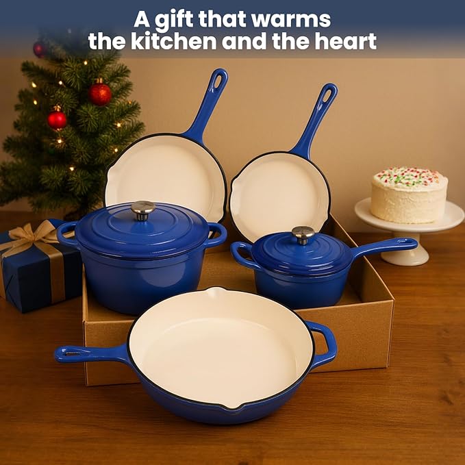 QuliMetal Enameled Cast Iron Cookware Set, Frying Pan, Saucepan & Dutch Oven - Image 6
