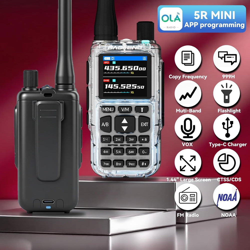 BAOFENG UV-5R MINI-5 Two Way Radio NOAA Weather Radio Dual PTT 999CH Survival...