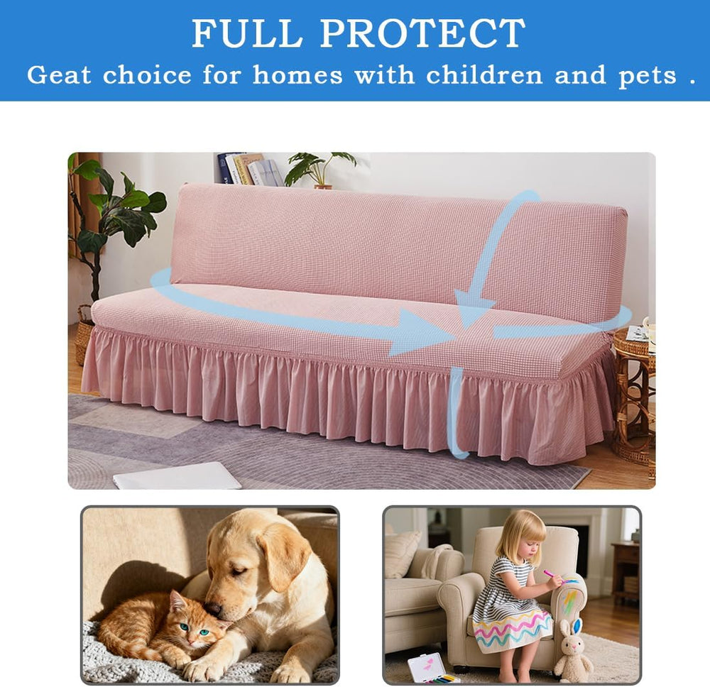 Futon Cover Slipcover Removable Armless Sofa Bed Slipcovers Full Size with Sk...