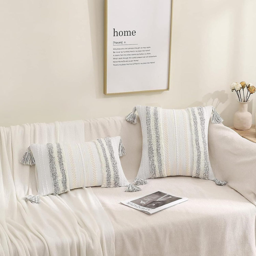decorUhome Light Grey and Cream White Throw Pillow Covers 18x18 Set of 2