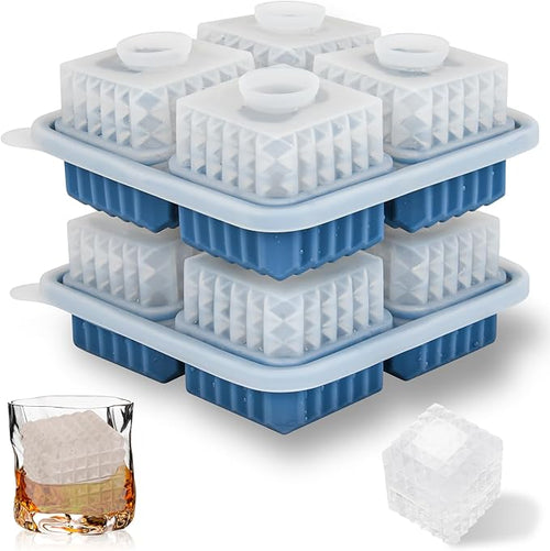 2 Pack Whiskey Ice Cubes Mold, Silicone Ice Cube Trays by Aibirui