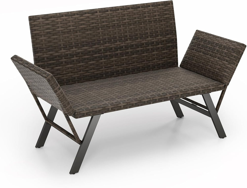 Tangkula Patio Convertible Futon Sofa for 2, Quick Dry Foam Padded Rattan Lov...