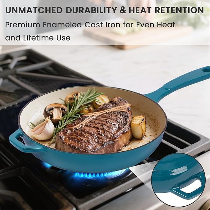 Hisencn Enameled Cast Iron Frying Pan Set, 3 Piece Set of Skillets, PFAS & PTFE - Image 3