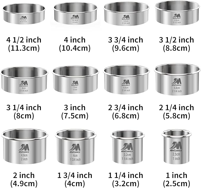Round Cookie Biscuit Cutter Set 12 Pieces Graduated Circle Pastry Cutters 18/8 - Image 3