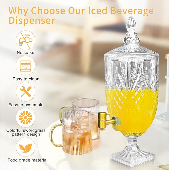 1.3 Gallon Glass Drink Dispenser, Glass Beverage Dispenser - Image 5