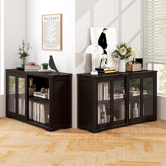 Costzon 2-Pack Wooden Kitchen Storage Cabinet with Adjustable Shelf, Sliding ...