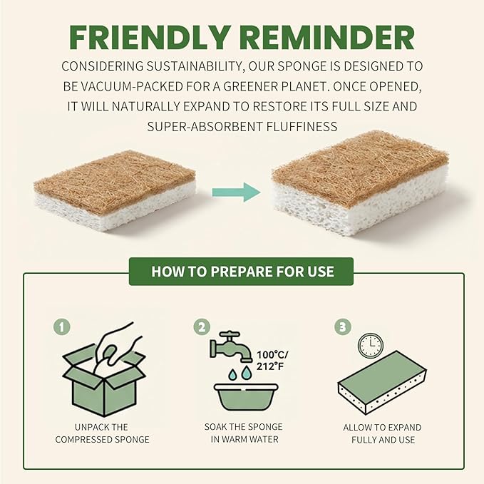 Metflavor 6 Pack Natural Kitchen Sponges, Biodegradable Non-Scratch Cellulose - Image 7