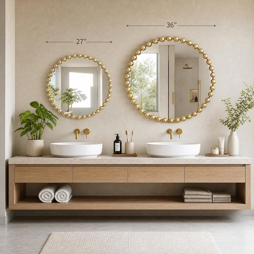 Madison Park 27 inch Gold Round Mirror, Round Mirrors for Wall Decor, Metal F...