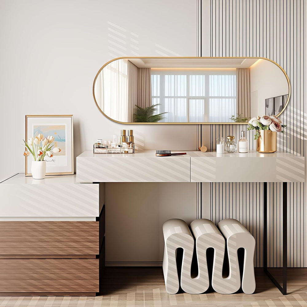 Niccy Oval Full Length Mirrors, Long Wall-Mounted Mirror, Gold, 48"×16&q...