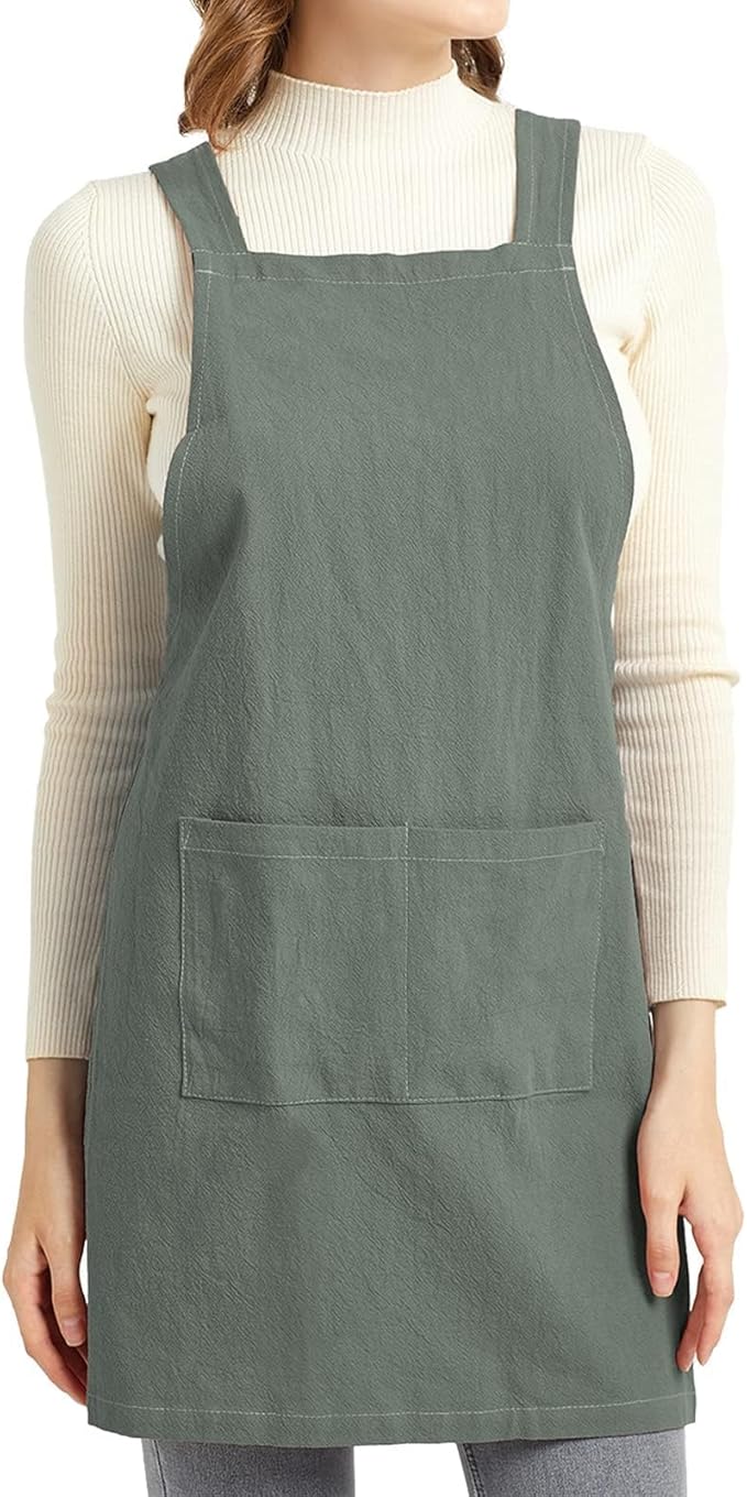 ELEZAY Aprons for Women with Pockets Plus Size Comfort Cross Back No Tie Cotton by ELEZAY