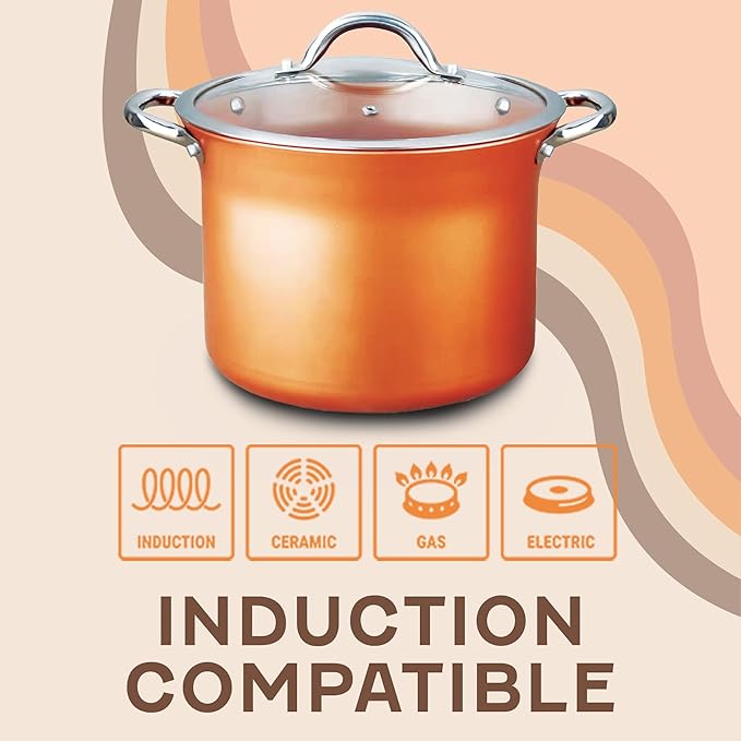 CONCORD 7 QT Copper Non Stick Stock Pot Casserole Coppe-Ramic Series Cookware - Image 6
