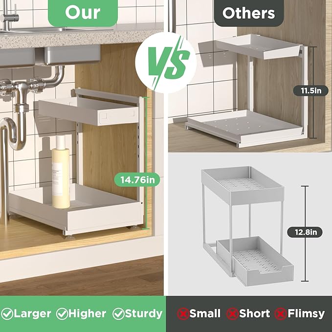 Under Sink Organizer Bathroom Kitchen: 2 Pack 2 Tier Metal Under Cabinet Storage - Image 2