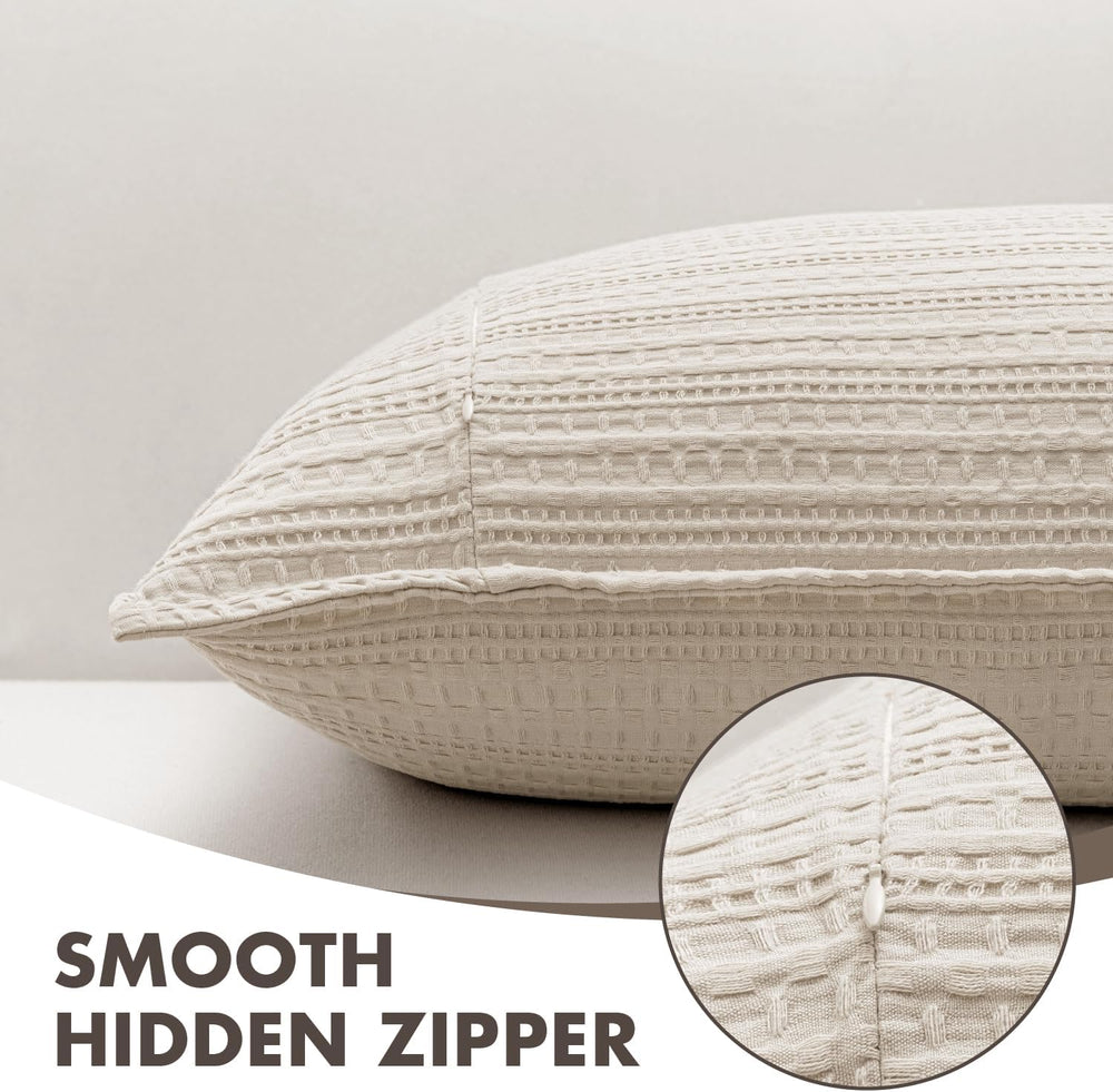 Decorative Waffle Pillow Shams King Size 20x36 Oatmeal 2 Pack
